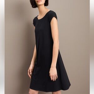 Eileen Fisher Organic Cotton Shirtdress Relaxed Black Medium Petite PM MP‎